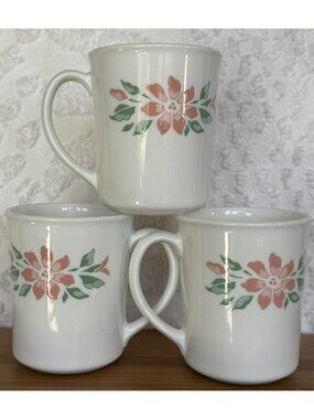 CORELLE 3 COFFEE CUPS MUGS ISLAND BREEZE VINTAGE 1990 DISCONTINUED